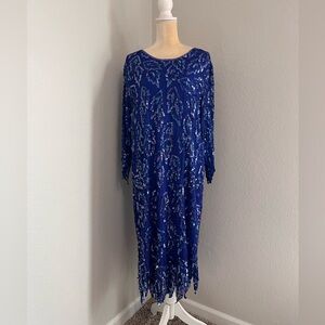 Vintage beaded and sequined blue gown